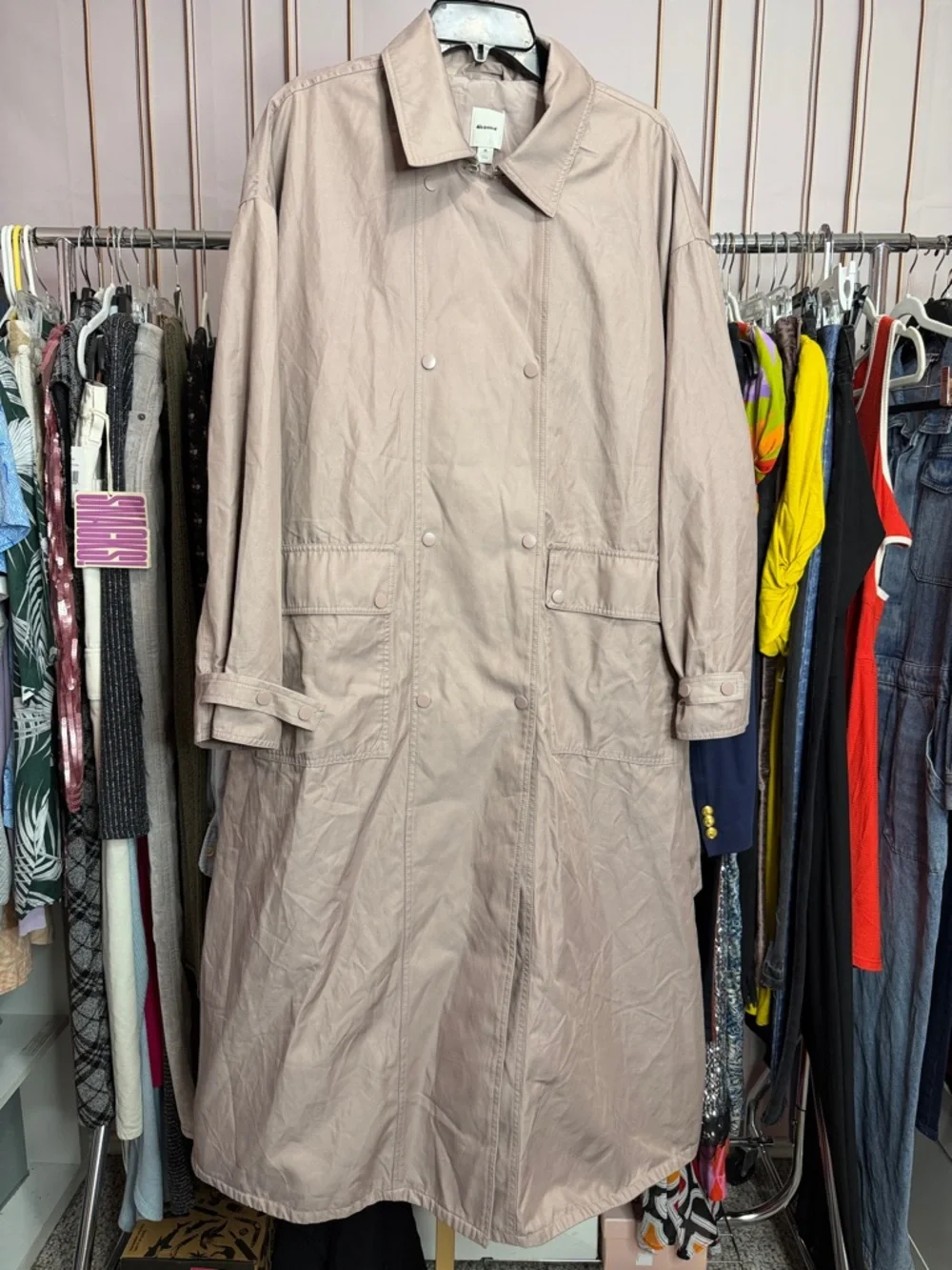 Anthropologie Mauve Trench Coat Lightweight Long Jacket Chic Minimalist. Size M - Picture 3 of 11